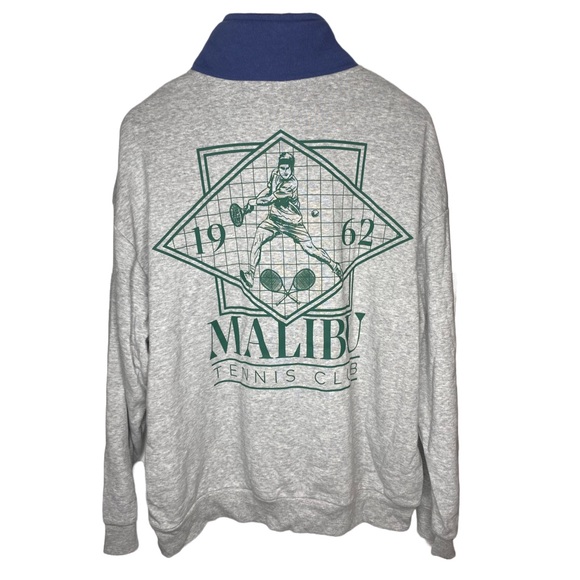 Zoe + Liv Malibu Tennis Club Graphic Heather Gray Zippered Sweatshirt Size XXL - Picture 7 of 13